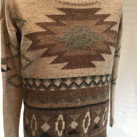 American Eagle Outfitters Mens Sweater Small Pullover Beige Tribal Aztec Wool - Picture 4 of 15